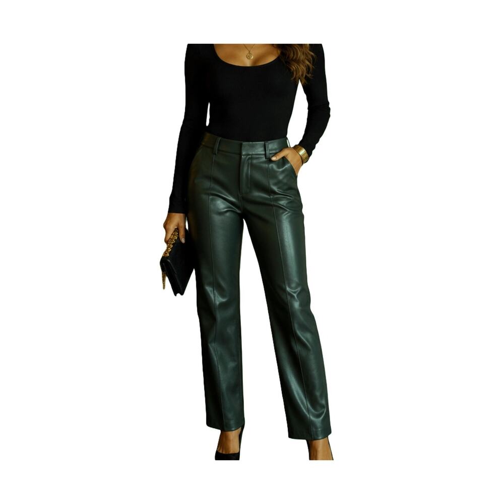 7 For All Mankind Faux Leather Pants Pine Green Straight Leg Womens Size Small